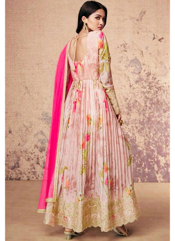 Pastel Indowestern Long slit georgette gown with sequin work.